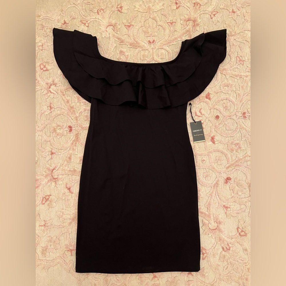 Forever 21 Black Ruffle Mini Body-Con Dress New With Tags